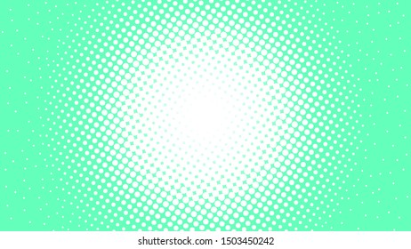 Turquoise and white retro pop art background with halftone dots