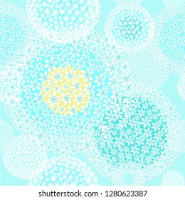 Turquoise - white seamless christmas pattern with floral snowflakes, snowfall