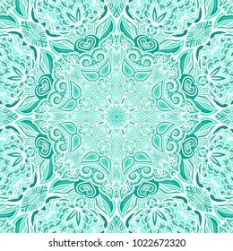 Turquoise - white seamless ornamental vector pattern