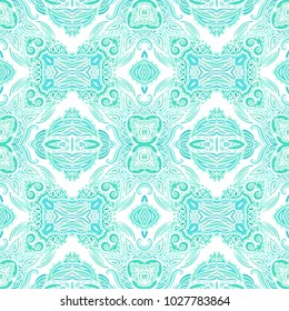 Turquoise - white seamless ornamental vector pattern