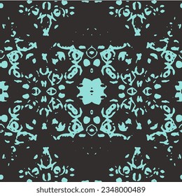Turquoise and white seamless pattern with mandala ornament. Seamless striped pattern in Aztec style. Folk embroidery.