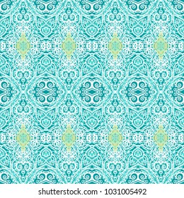 Turquoise - white seamless vector ornamental pattern
