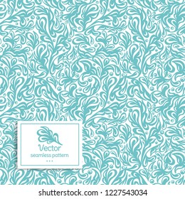 Turquoise and white vector leaf seamless pattern. Vintage ornament. Paisley elements. Great for fabric and textile, wallpaper, packaging or any desired idea