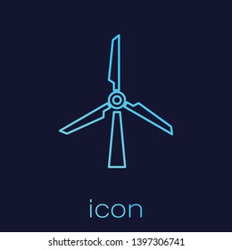 Turquoise Wind turbine line icon isolated on blue background. Wind generator sign. Windmill silhouette. Windmill for electric power production. Vector Illustration