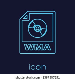 Turquoise WMA file document icon. Download wma button line icon isolated on blue background. WMA file symbol. Wma music format sign. Vector Illustration