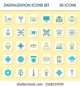 Icono cuadrado De Digitalización Turquesa Y Amarilla Fijado En Estilo Plano.
