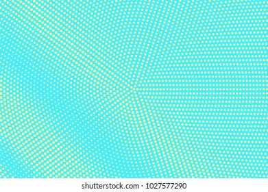 Turquoise yellow dotted halftone. Subtle radial dotted gradient. Half tone vector background. Artificial texture. Yellow dot on blue backdrop. Vivid pop art design template. Glitch halftone texture