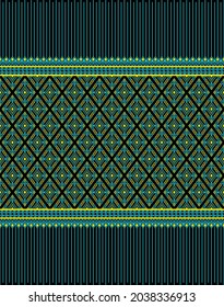 Turquoise Yellow Native or Ethnic Seamless Pattern on Black Background in Symmetry Rhombus Geometric Bohemian Style for Clothing or Apparel,Embroidery,Fabric,Package Design