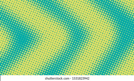 Turquoise and yellow pop art background with halftone dots in retro comic style, template for design