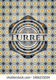 Turret arabic badge. Arabesque decoration.