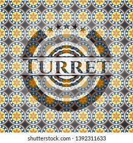 Turret arabic style badge. Arabesque decoration.