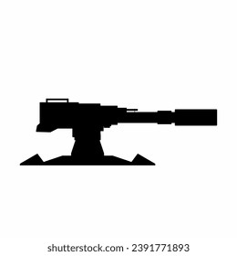 Vector de silueta de arma de torret. La silueta de torrecilla automática puede utilizarse como icono, símbolo o signo. Vector de icono de arma de torreta para el diseño de armas, militares, militares o de guerra