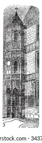 Turret hotel de la Tremoille, vintage engraved illustration. Industrial encyclopedia E.-O. Lami - 1875.
