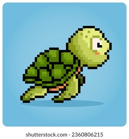 Turtle in 8 bit pixel art. Animals for games assets in vector illustration for game assets and cross stitch patterns.