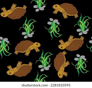 turtle algae rocks water pattern vector