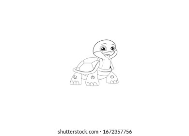 Turtle Animal Cartoon Vector Outline Illustration