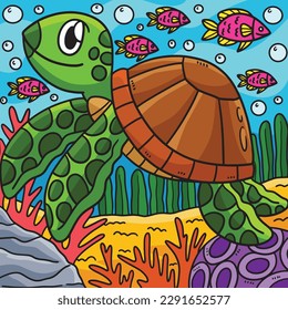 Turtle Animal Colored Cartoon Illustration