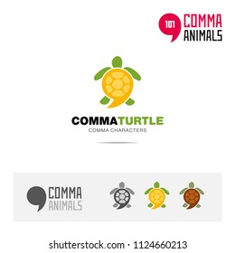 Turtle animal concept icon set and modern brand identity logo template and app symbol based on comma sign