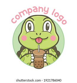 turtle animal drink boba logo stock vector illustration