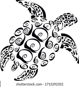 Turtle, animal, hand drawn, ornaments isolated on white background. Concept for logo, print, icon 