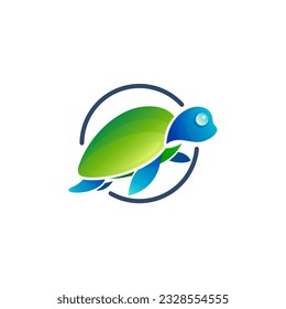 Turtle animal logo is swimming, Marine life icon vector