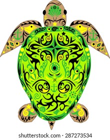 Turtle an animal, a sea turtle, an animal with drawing, drawing on an armor, a sea mammal, an illustration of a turtle, a deep-water animal, the painted armor,  the painted animal, 