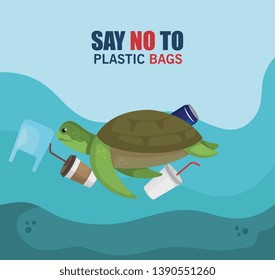 Turtle Animal Sea Toxic Plastics Contamination Stock Vector (Royalty ...