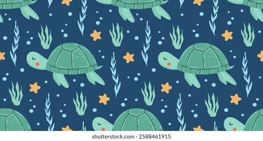 Turtle animal seamless vector pattern