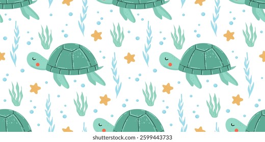 Turtle animal seamless vector pattern