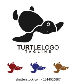 Turtle animal silhouette logo vector design.  Sea beach icon.
