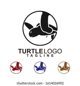 Turtle animal silhouette logo vector design.  Sea beach icon.
