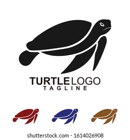 Turtle animal silhouette logo vector design.  Sea beach icon.