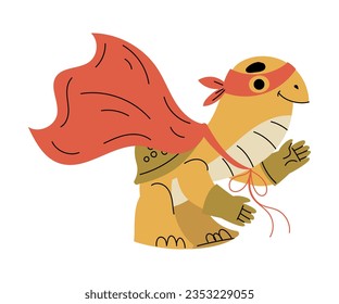 Turtle Animal Superhero Character Dressed in Mask and Cape Vector Illustration