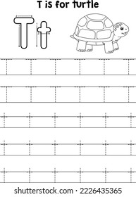 Turtle Animal Tracing Letter ABC Coloring Page T
