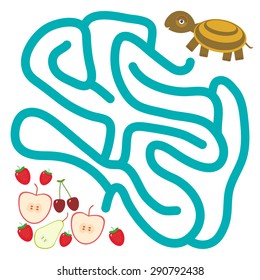 turtle and the apple pear strawberry cherry on white background  labyrinth game for Preschool Children. Vector