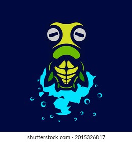 Turtle art logo. Colorful tortoise design with dark background. Vector graphic illustration for t-shirt, poster, clothing, merch, apparel. Isolated with navy background. 