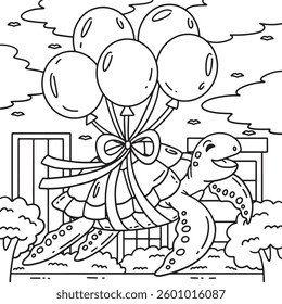 Turtle and Balloons Coloring Page for Kids 