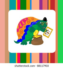 turtle banker counting money vector drawing