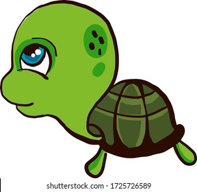 Turtle with big head, illustration, vector on white background