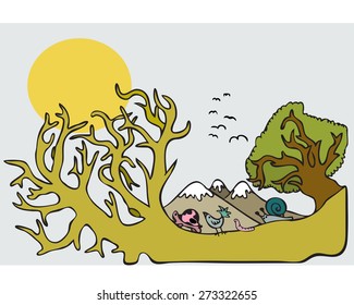 Turtle, bird, snail, worm are ready for adventures. No gain without pain. United we stand, divided we fall. Traveling metaphor.  Business metaphor - success concept.