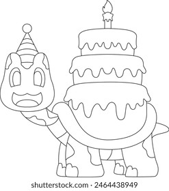 Turtle Birthday Cake Candle Animal Vector Graphic Art Illustration