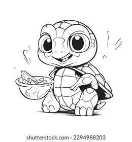 Turtle , Black and white coloring pages for kids, simple lines, cartoon style, happy, cute, funny, animal in the world