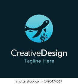 Turtle Blue Aquatic Underwater Creative Vector Logo