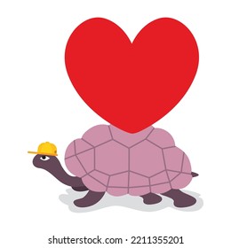 A turtle carry big red heart with love, Smart Solution Idea, Creative solving,  illustrator vector cartoon drawing image painting