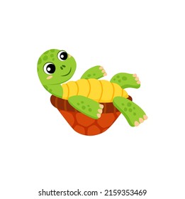 Turtle cartoon animal reptile tortoise lying on back isolated cute kids toy. Vector adorable sea or land dwelling reptile lying on back. Cute friendly aquatic and terrestrial reptilian, aquarium pet