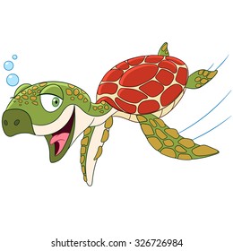 Turtle. Cartoon character isolated on white background. Colorful design for kids activity book, coloring page, colouring picture. Vector illustration for children.