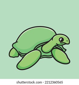 Turtle Cartoon Character Mascot Flat Design Cute Funny Animals Slow animal Ocean Animal