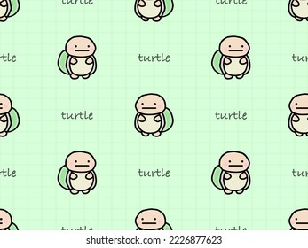 Turtle cartoon character seamless pattern on green background