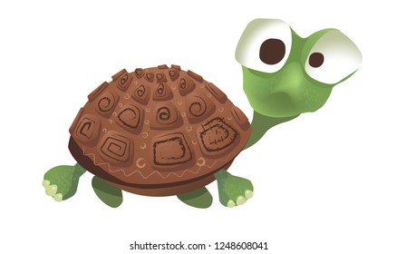 Turtle cartoon childrens in the vector. Cute cheerful sea animal. Isolated on white background.