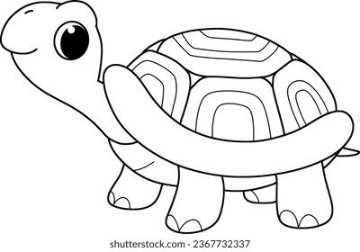 Vector de página de color de caricatura de tortuga aislado en fondo blanco.